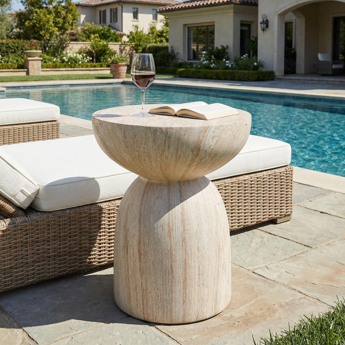 BEISTELLTISCH, Outdoor, MgO, Travertinoptik - Beige, Naturmaterialien (45/45/52.5cm) - FLIEKS