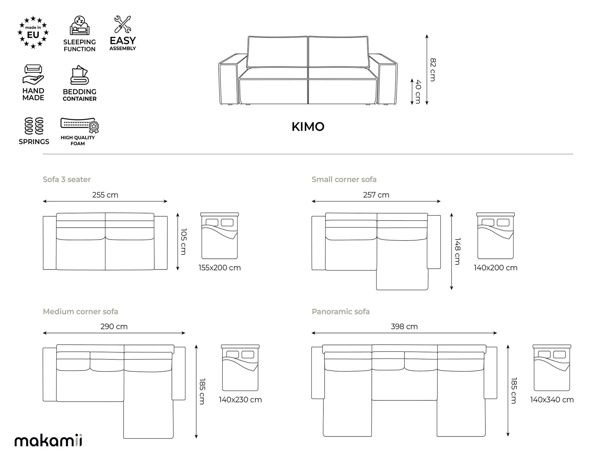 Thumbnail - Makamii 3-Sitzer, Schwarz, Textil, Füllung: Schaumstoff, 255x85x105 cm, Made in EU, Wohnzimmer, Sofas & Couches, Schlafs...