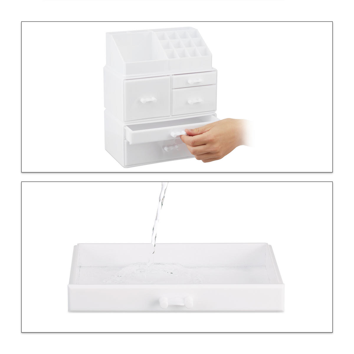 MAKEUP Organizer - Weiß, Kunststoff (23.5/29.5/14cm) - Relaxdays