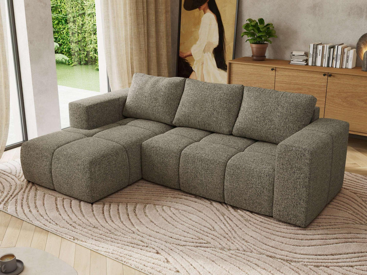 ROHOVÁ SEDAČKA MONIVA L - Šedá Strukturovaná látka - Levá Strana - šedá/černá, textil/plast (164/266cm) - MKS