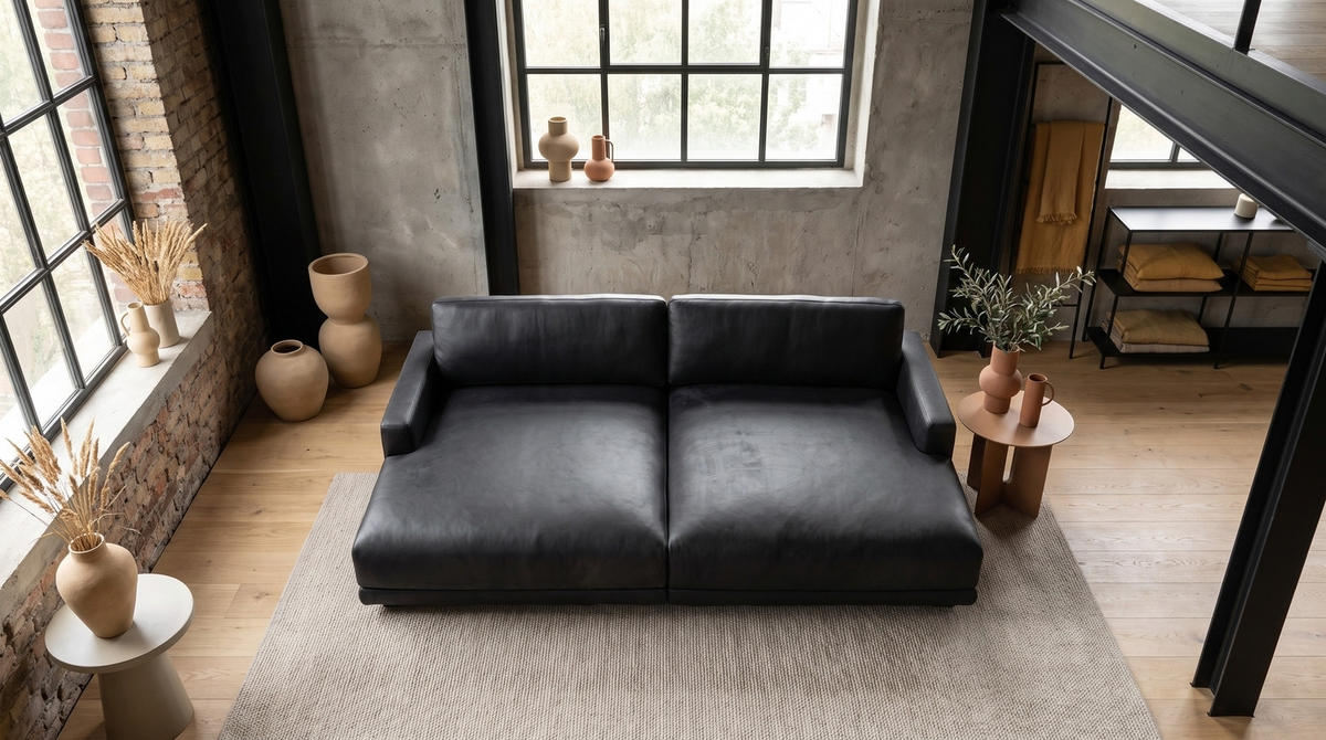 BIG SOFA MARLIN Schwarz Lederfaserstoff - Schwarz, Leder/Kunststoff (262/80/168cm) - KAWOLA