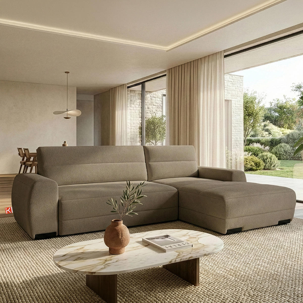 ECKSOFA RECHTS BLUME, Dunkelbeige - Beige, Holz/Holzwerkstoff (271/164cm) - KONSIMO®