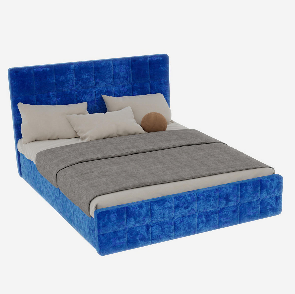POLSTERBETT 160/200 cm mit gepolstertem Kopfteil und Flanellbezug in Samtoptik, Blau - Blau, Textil (160/200cm) - Redom