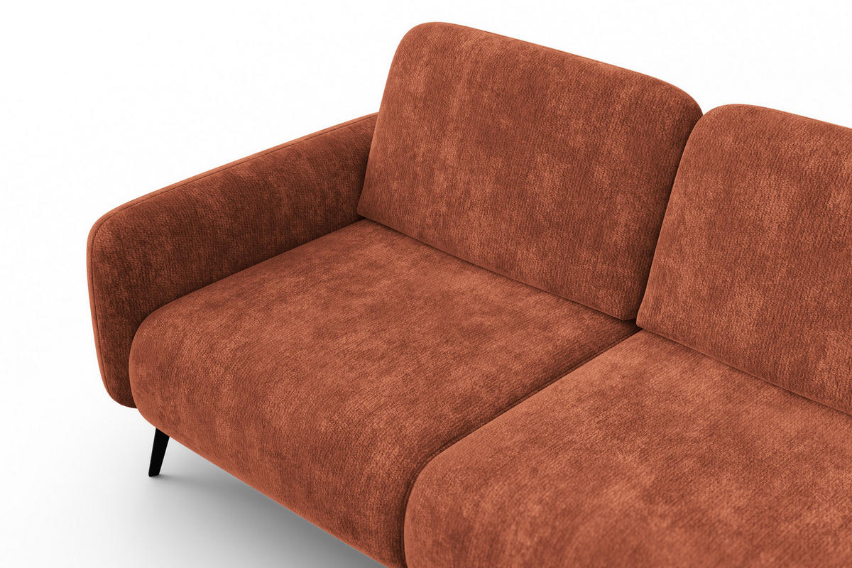 ECKSOFA FEBE 4-Sitzer RECHTS, rostroter Chenille-Stoff - Rostfarben/Schwarz, Holz/Textil (264/157cm) - Wozimo