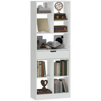 BÜCHERREGAL DE-09382 9 Fächer mit Schublade Weiß - Weiß, Holzwerkstoff (26/158/60cm) - ComfortXL