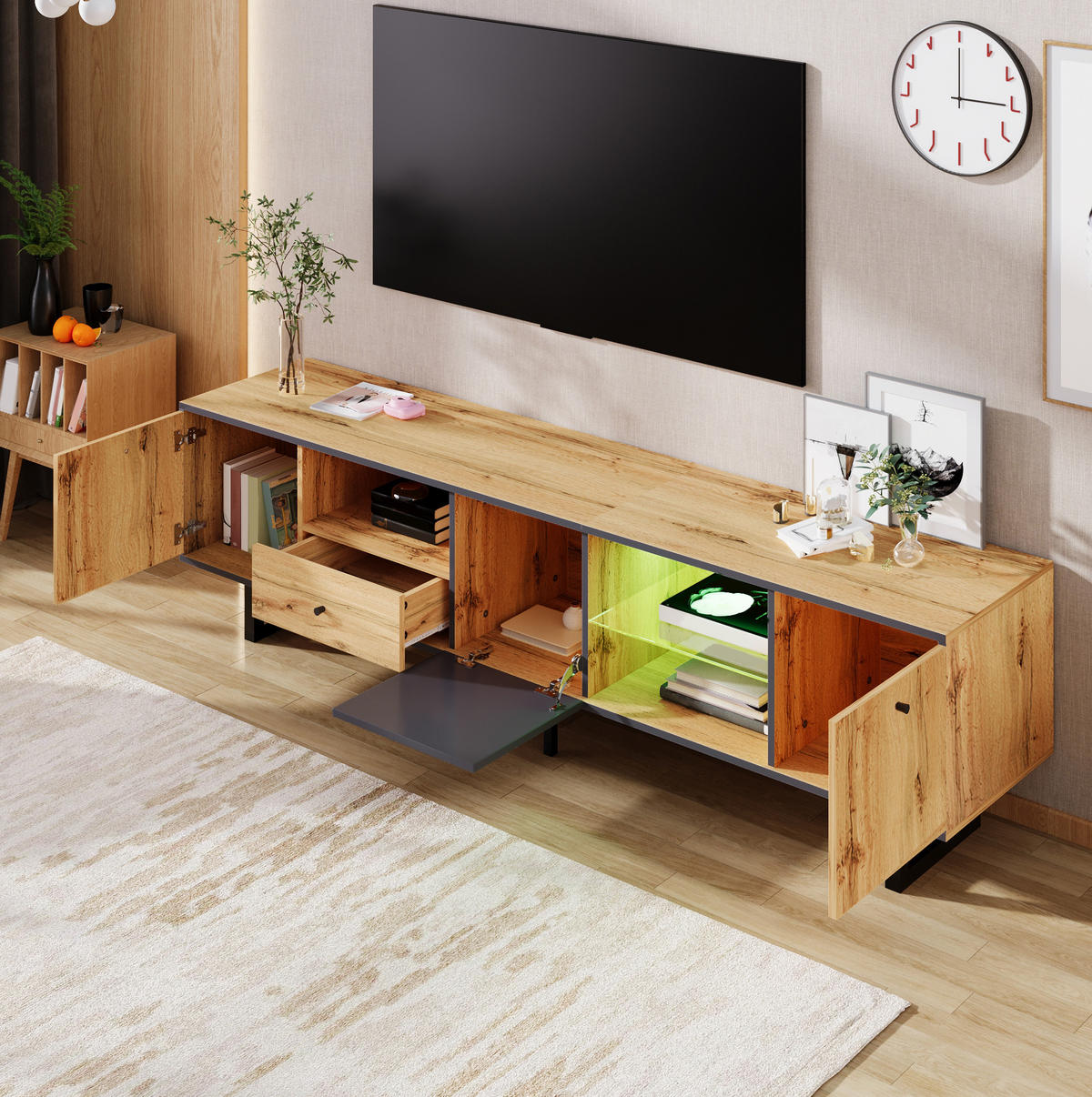 TV-ELEMENT mit LED-Beleuchtung 190 x 40 x 50 cm Spanplatte Anthrazit - Braun, Holzwerkstoff (40/50/190cm) - Beauniv