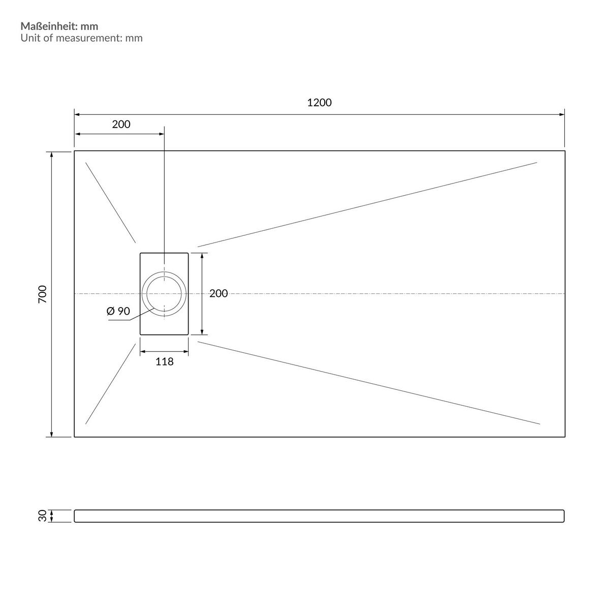 SPRCHOVÁ VANICKÁ 120x70 cm černá s odtokovou sadou z SMC - černá, plast (70/3/120cm) - LuxeBath