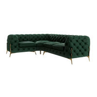 ECKSOFA Chesterfield Lexi Flasche Grün Samt, Ottomane links - Smaragdgrün/Goldfarben, Holz/Textil (264/204cm) - S-Style Möbel