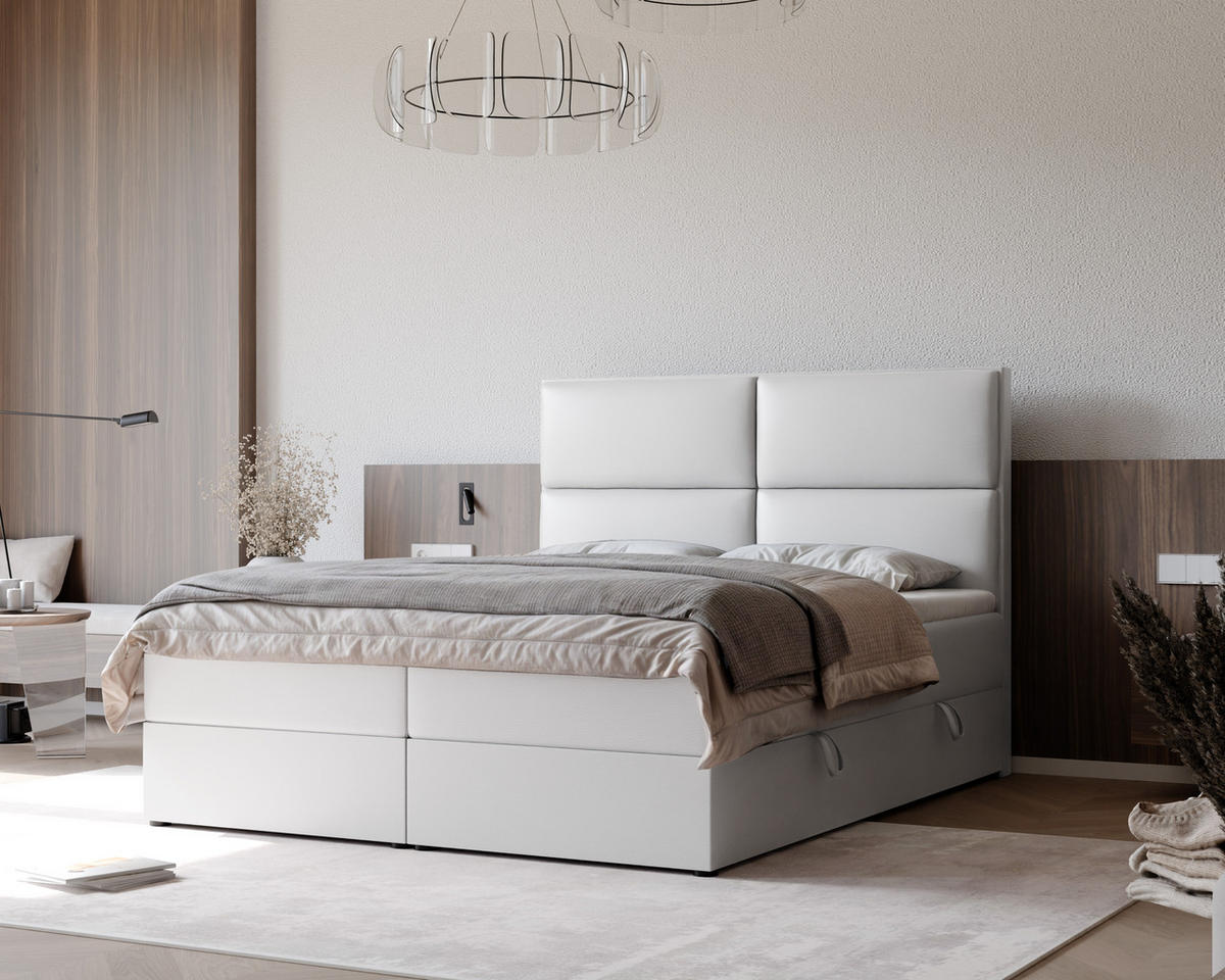 BOXBETT 120x200 cm mit Topper - Weiß, Textil (160/200cm) - Idohome