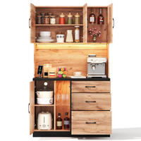KÜCHENSCHRANK in Naturfarbe Küchenbuffet mit LED-Beleuchtung und Steckdose für Küchen und Esszimmer, B105/T40/H180 cm - Naturfarben, Holzwerkstoff (105/180/40cm) - STILVORA