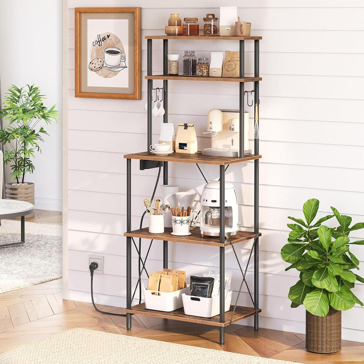 MIKROWELLENSTÄNDER Braun mit Steckdosenleiste - Braun, Holzwerkstoff (60/154/40cm) - Hoobro