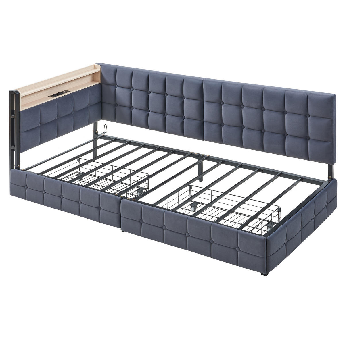 POLSTERBETT 90/200 cm Grau mit 2 Schubladen und LED-Beleuchtung - Grau, Textil (90/200cm) - Flora Grace