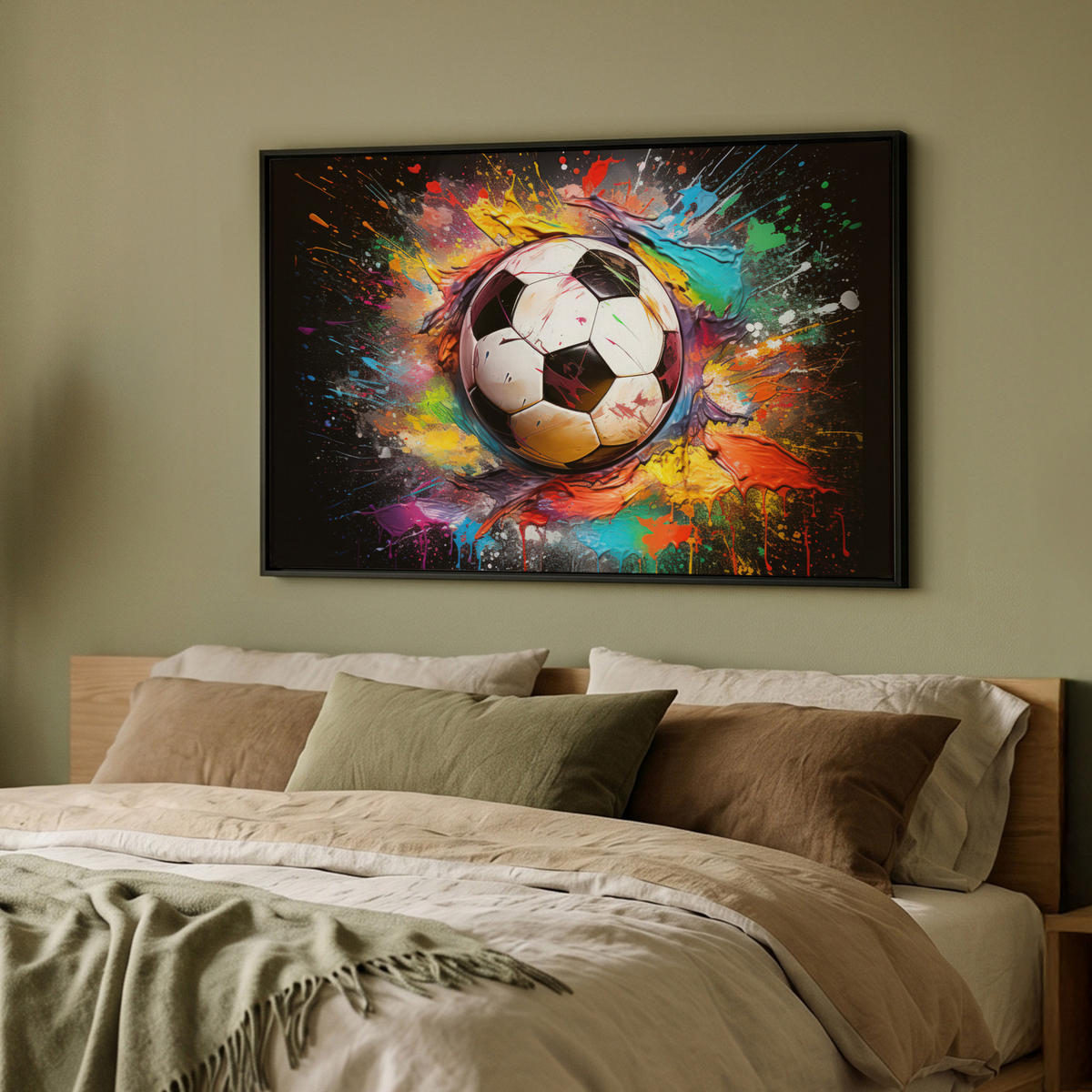 LEINWAND Bilder mit Rahmen - Fußball - Farbe - Farben - Schwarz - Weiß - 90x60 - Weiß, Textil (90/60cm) - MuchoWow