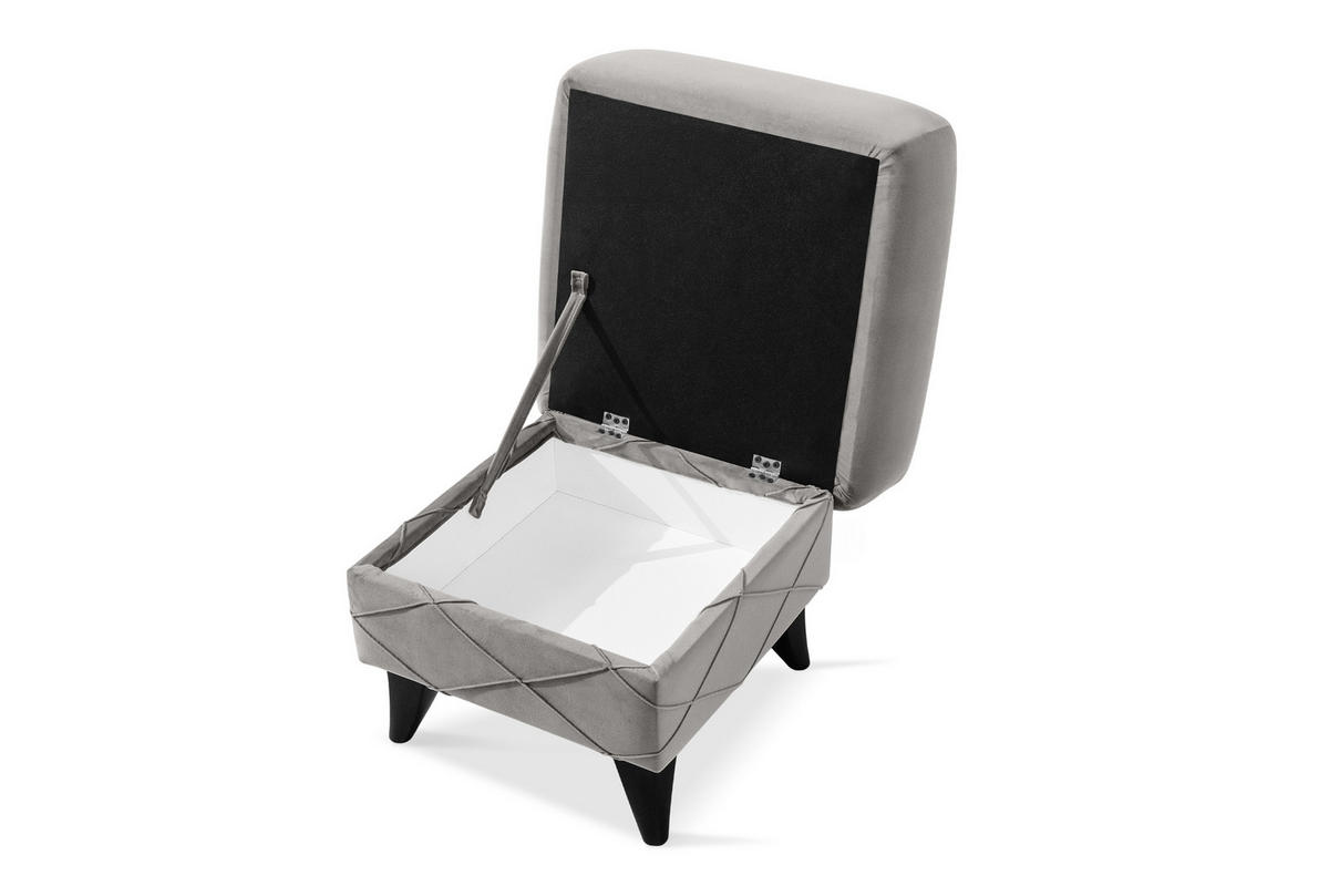 HOCKER GUSTAVO III Fußstütze, Velours, Hellgrau - Hellgrau, Holz/Holzwerkstoff (53/49/53cm) - KONSIMO®