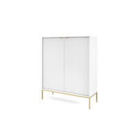 HOCHKOMMODE NOVA Geriffelt, 2-Türen, KOMMODE Schwarz, Goldfüße 104x39x cm Weiß - Goldfarben/Weiß, Holzwerkstoff/Kunststoff (104/125/39cm) - DomoHome