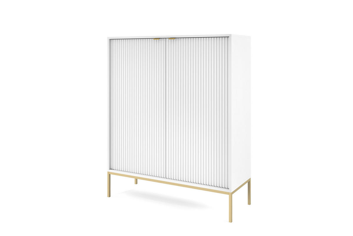 HOCHKOMMODE NOVA Geriffelt, 2-Türen, KOMMODE Schwarz, Goldfüße 104x39x cm Weiß - Goldfarben/Weiß, Holzwerkstoff/Kunststoff (104/125/39cm) - DomoHome