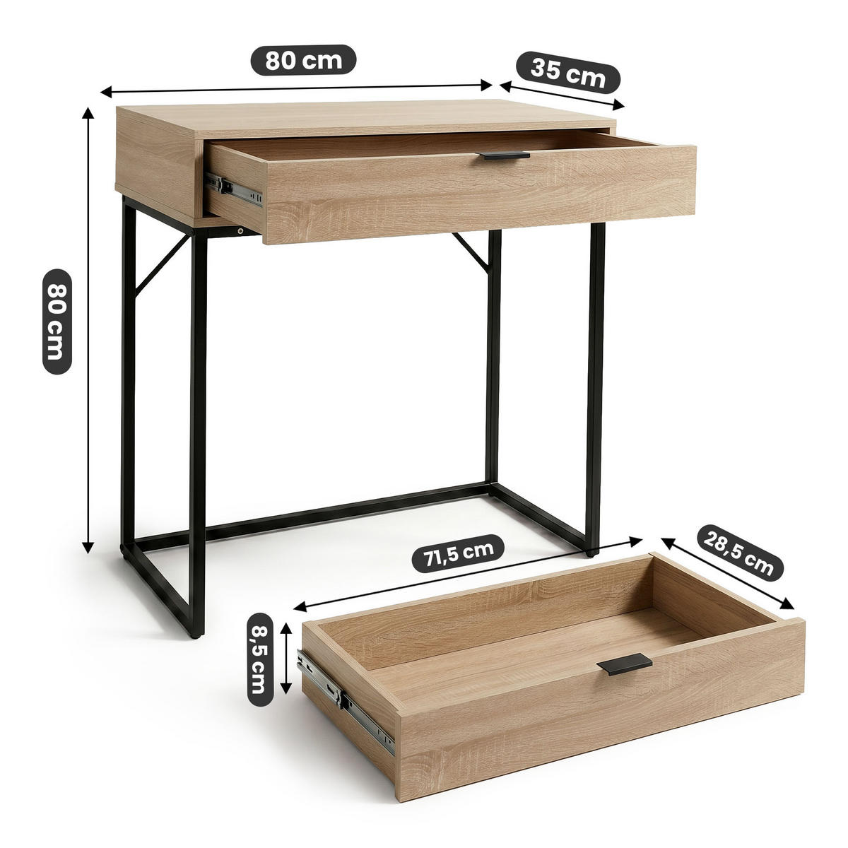 KONSOLENTISCH MODENA 80 cm Sonoma Eiche - Schwarz/Sonoma Eiche, Holzwerkstoff (35/80/80cm) - Akord