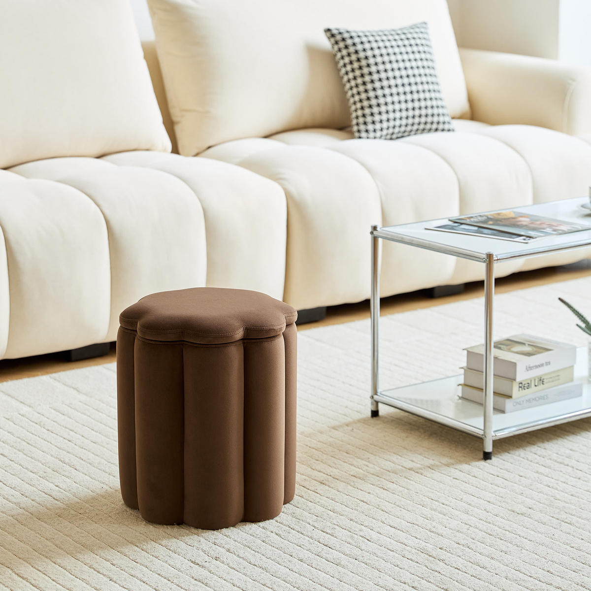 POUF Samt Gelb - Braun, Textil (35/39/35cm) - Nordlys