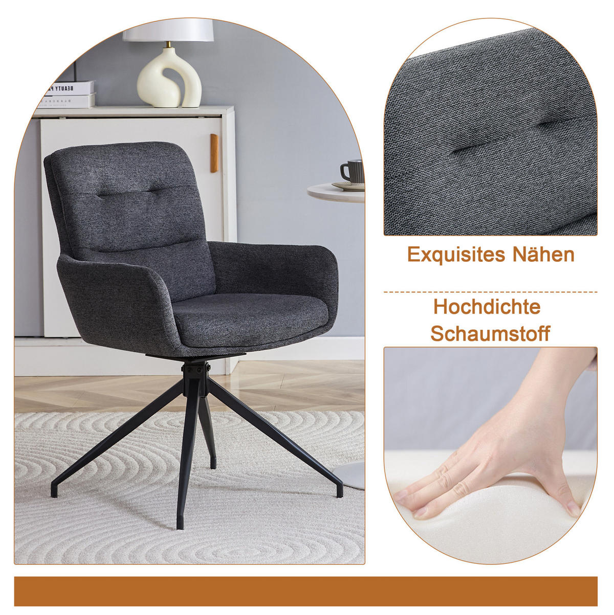 ESSTISCH-SET rund 85 cm mit 4 Stühlen Schwarz/Dunkelgrau - Multicolor, Metall (85/76/85cm) - Meubliv