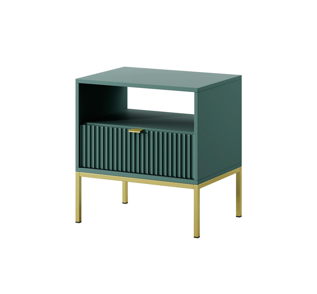 NACHTTISCH Nova - NOC, Geriffelte Front mit Goldenes Griffdesign 54x39x56 cm Lablador - Türkis/Goldfarben, Holzwerkstoff/Kunststoff (54/56/39cm) - DomoHome