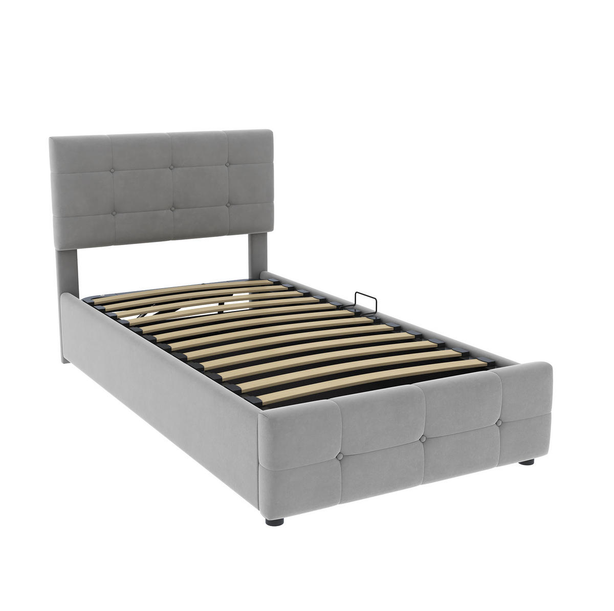 KINDERBETT 90/200 cm mit Stauraum und verstellbarem Kopfteil, Samt Grau - Grau, Textil (90/200cm) - BEAOK