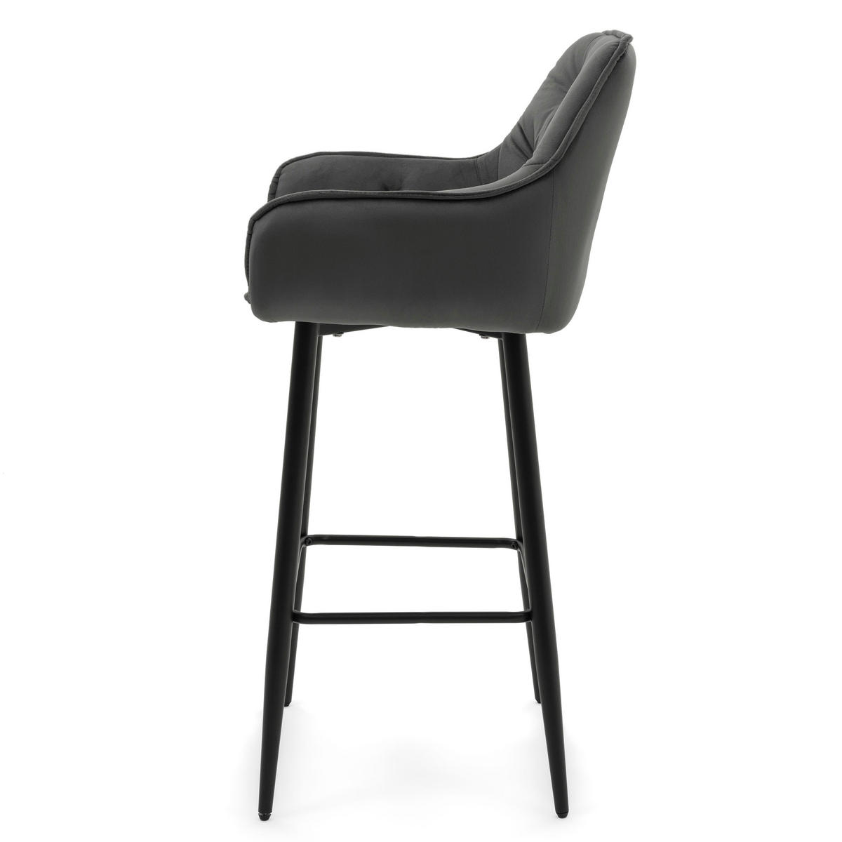 BARHOCKER SIENA gepolstert mit Steppung - grau - Samt Velours - Schwarz/Grau, Metall (53/107/52cm) - NEW HOME
