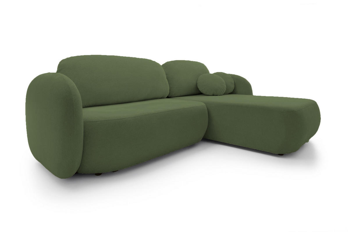 ECKSOFA OLIO L-Form Schlaffunktion mit Bettkasten, lose Rückenkissen, freistehend, RECHTS 248x174 cm Green - Grün, Holz/Textil (248/174cm) - DomoHome