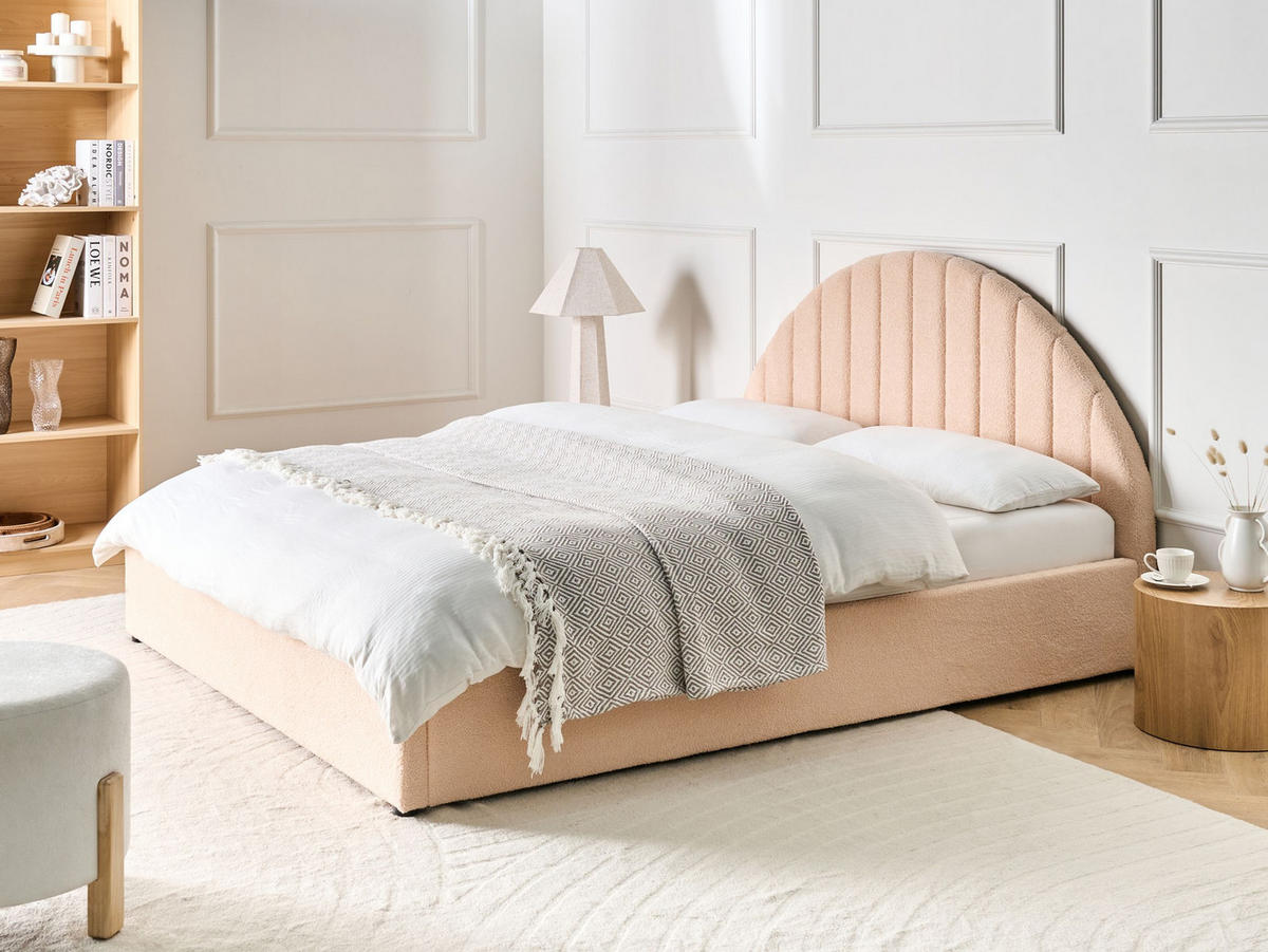 BETT mit Stauraum 160/200 cm Pfirsichrosa Chadenet - Pink, Textil (160/200cm) - Beliani