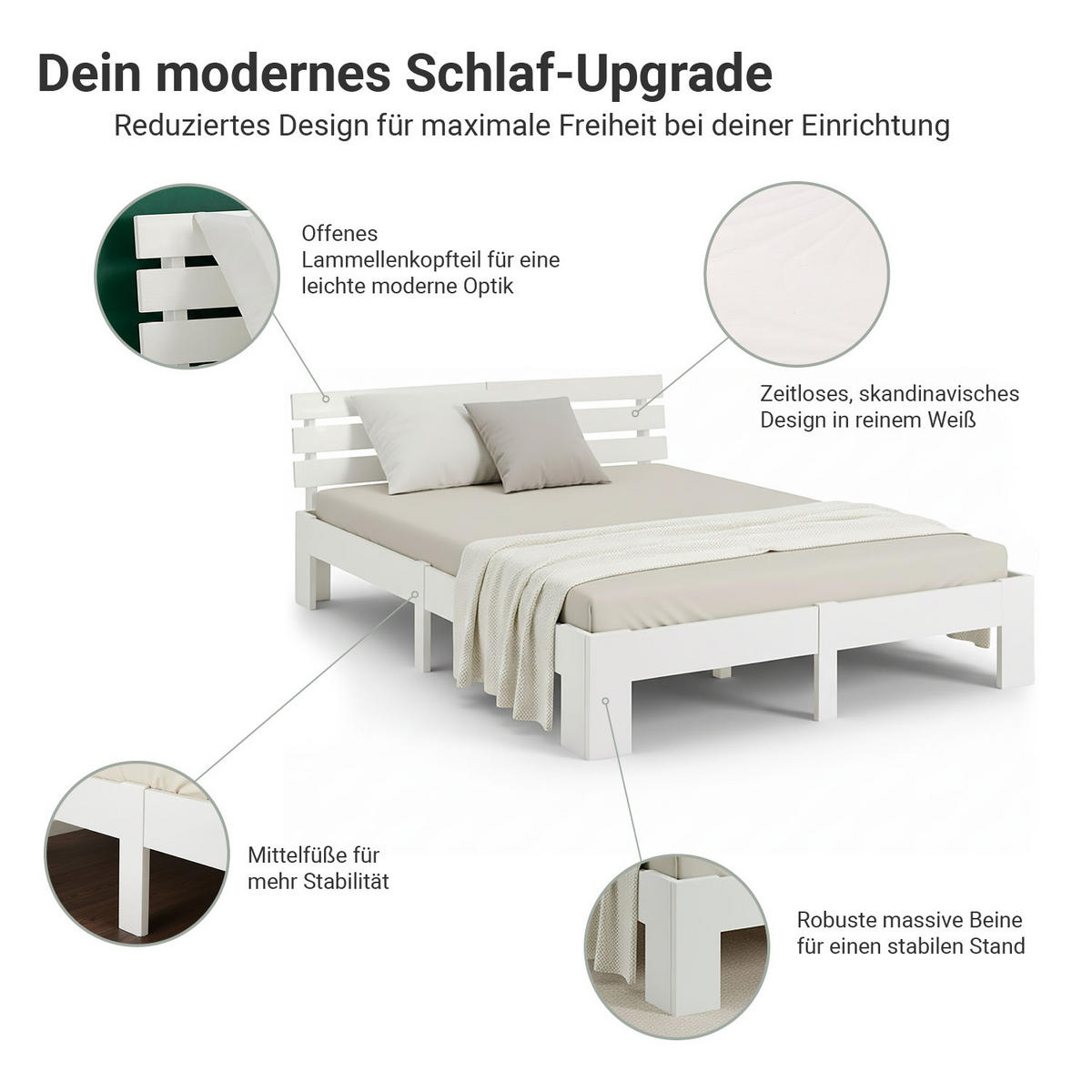 HOLZBETT Weiß 140/200 cm Jugendbett mit Federkernmatratze - Weiß, Holz (140/200cm) - Homestyle4u