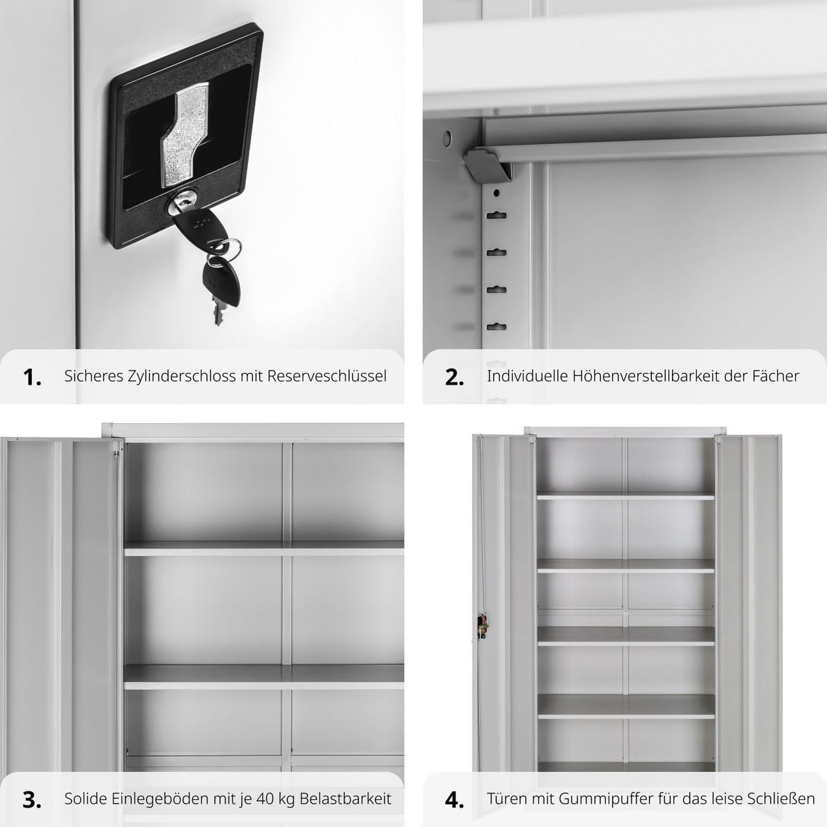 AKTENSCHRANK Blain,180 x 80 x 40 cm,grau - Grau, Metall (40/180/80cm) - tectake