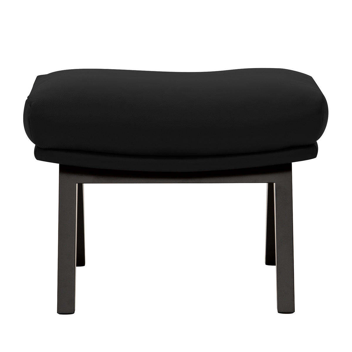 POLSTERHOCKER mit Holzfüßen - Schwarz, Leder/Eichenholz (51/37/41cm) - home24