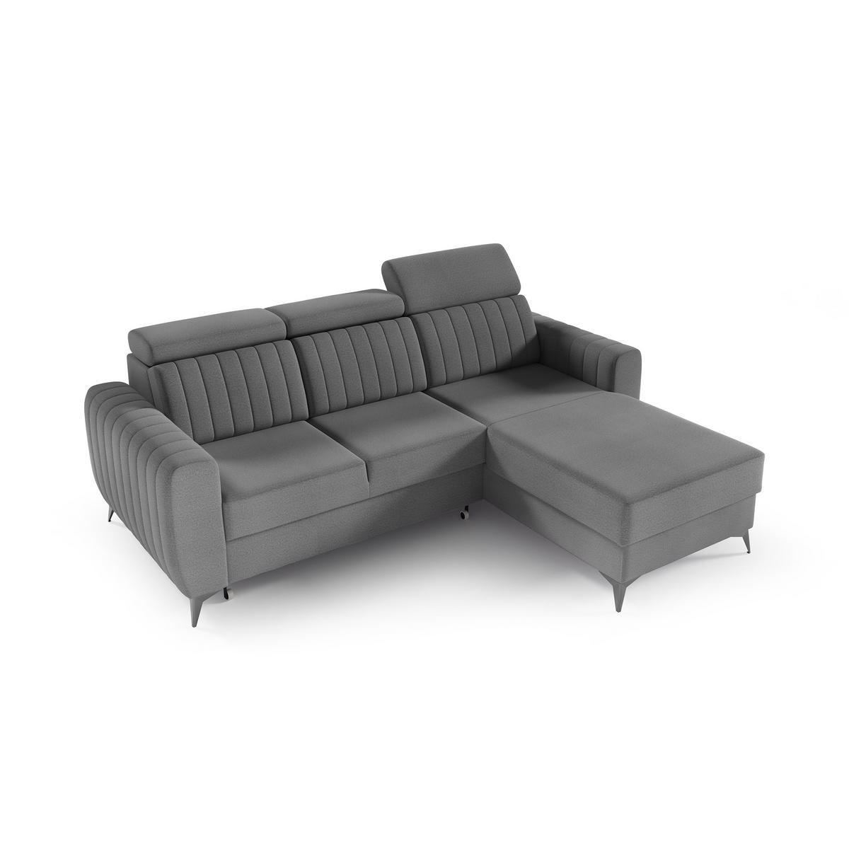 ECKSCHLAFSOFA Connor I verstellbare Kopfstützen, Dunkelgrau - Dunkelgrau/Schwarz, Textil (238/176cm) - Beautysofa