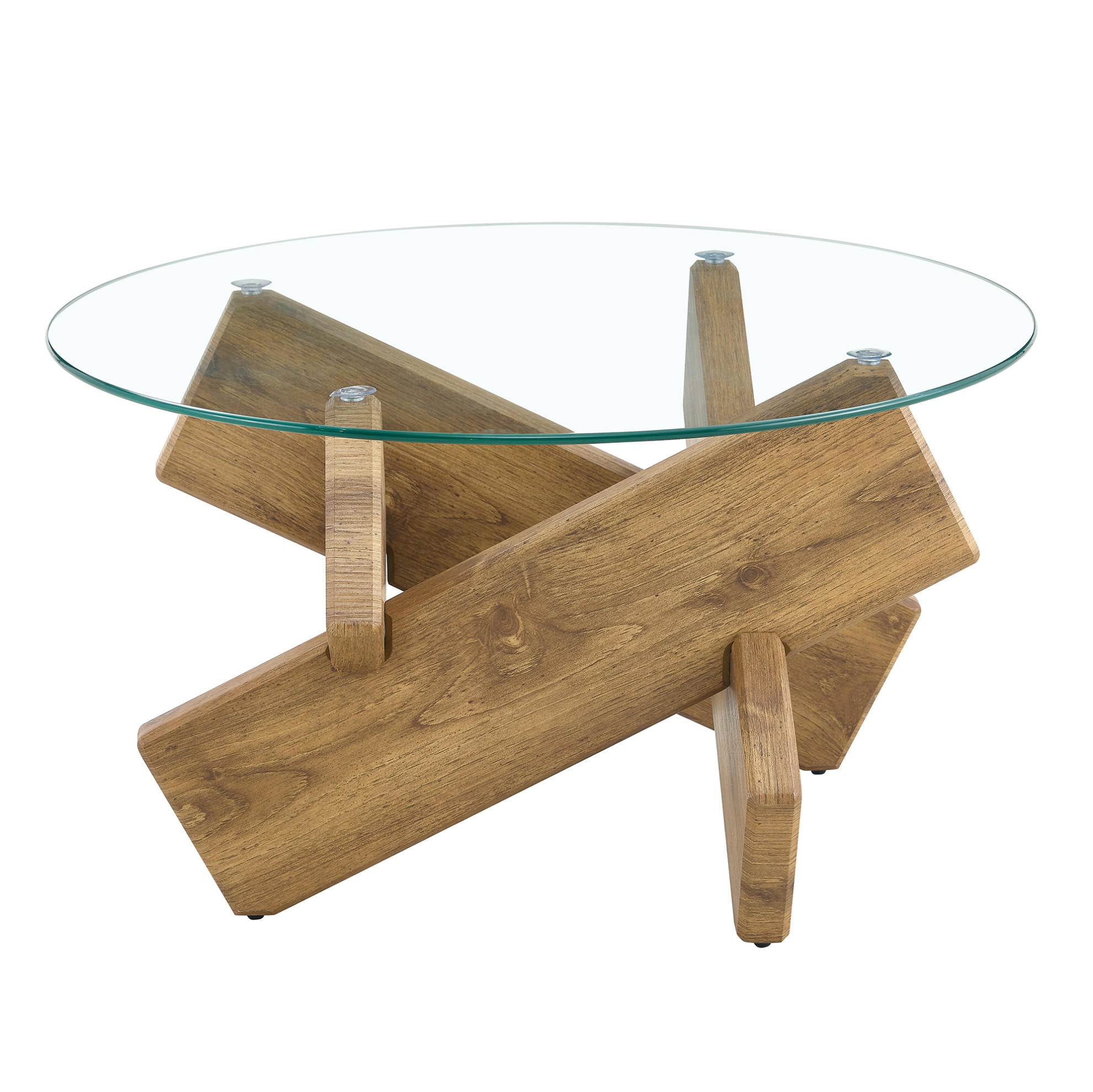 COUCHTISCH 79/45 cm Transparent/Holz aus MDF und Glas mit Kreuzgestell - Klar, Holzwerkstoff (79/79/45cm) - OKMYHOME
