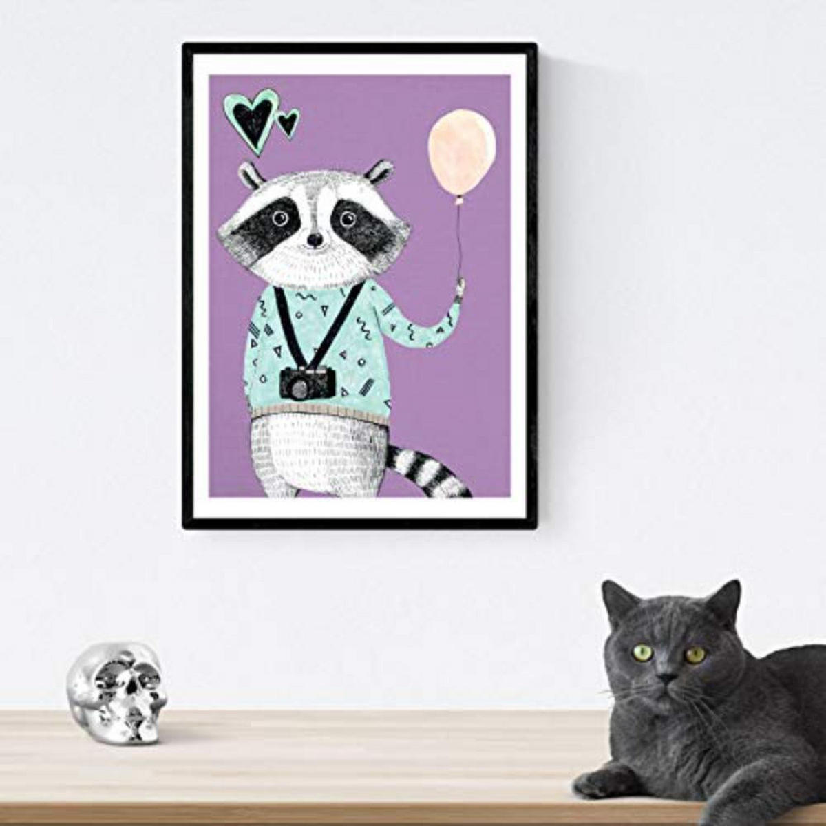 POSTER Set mit 4 Magna Tieren nordisch A4 Schwarzer Rahmen - Schwarz, Papier (29.7/3cm) - Nacnic