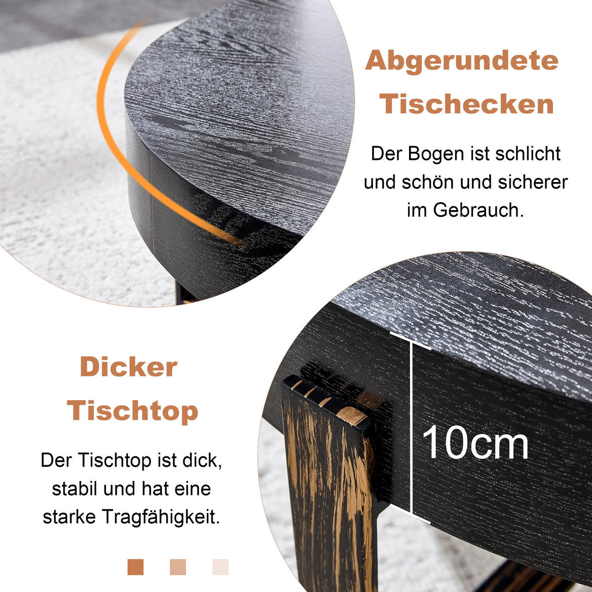 COUCHTISCH DE-002 Retro Schwarz/Antikbronze - Schwarz, Holzwerkstoff (68/68/36cm) - ComfortXL