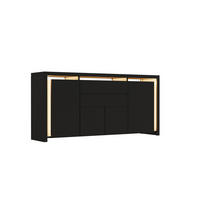 SIDEBOARD 160x35x75 cm, 2 Schubladen, 4 Türen, LED, Schwarz - Schwarz, Holz (160/75/35cm)