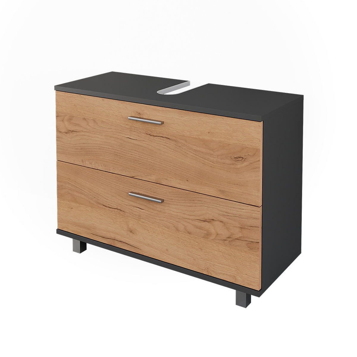 WASCHBECKENUNTERSCHRANK Ilias Anthrazit/Goldkraft Eiche 80.2 x 60.8 cm mit 2 Schubladen - Honigeiche/Anthrazit, Holzwerkstoff (80.2/60.8/33cm) - Vicco