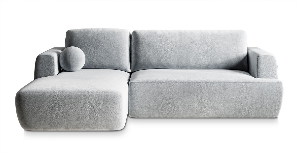 ECKSOFA SENTI K L-S Hellgrau Plüsch-Stoff mit Schlaffunktion - Hellgrau, Holz (246/148cm) - MASSENO