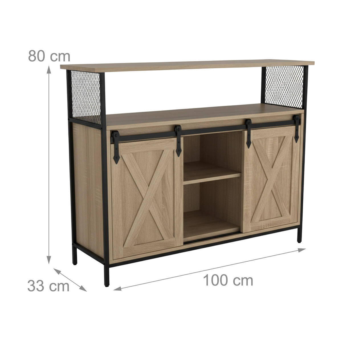 KOMODA - svetlohnedá/prírodná farba, kov/kompozitné drevo (100/80/33cm) - Relaxdays