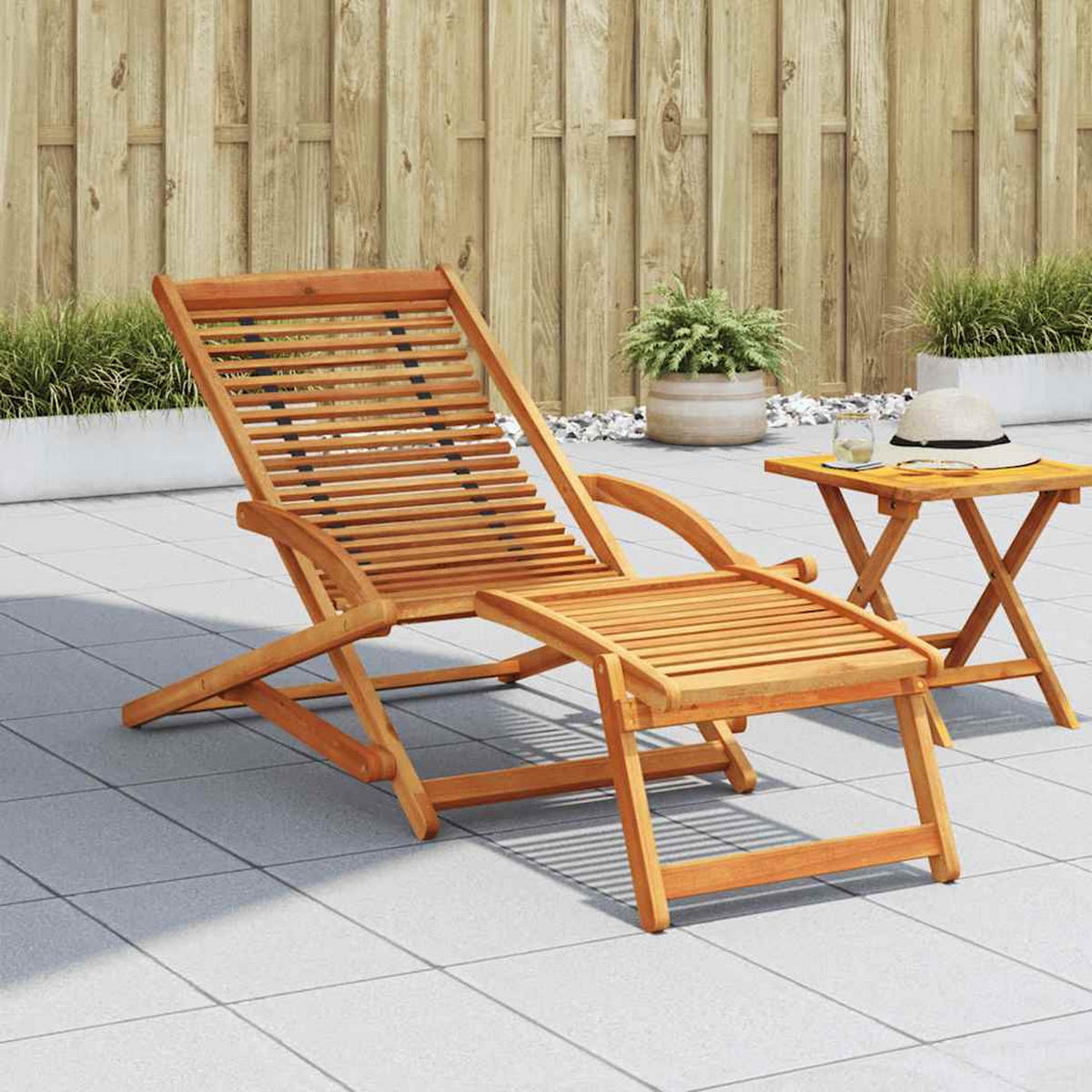 LIEGESTUHL Mit Fussteil Massivholz Akazie - Braun, Holz (70/69/150cm) - vidaXL