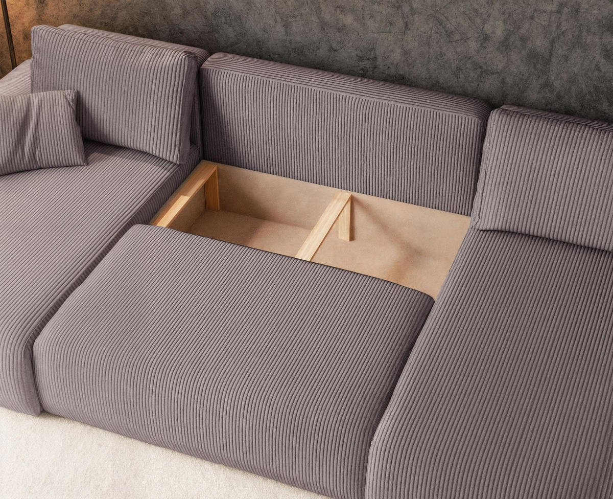 WOHNLANDSCHAFT Pianoni Beige Cordbezug - Beige/Schwarz, Kunststoff/Textil (312/83/140cm) - Selsey