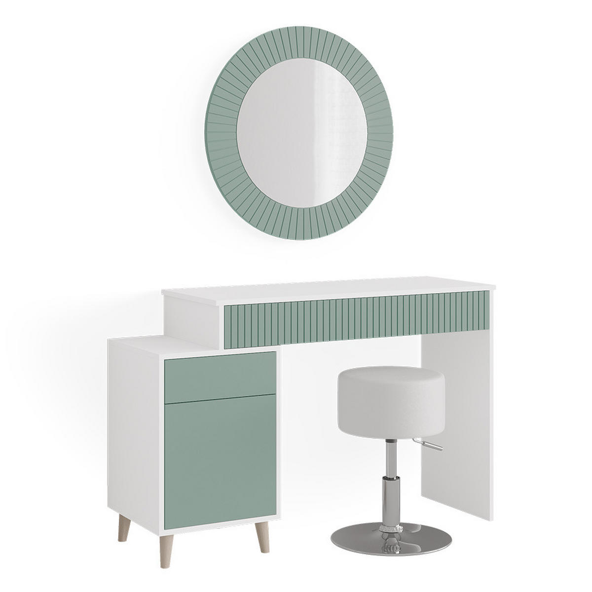SCHMINKTISCH Arles Grün 120 cm mit Hocker - Weiß/Grün, Holzwerkstoff (120/77.2/40cm) - Vicco