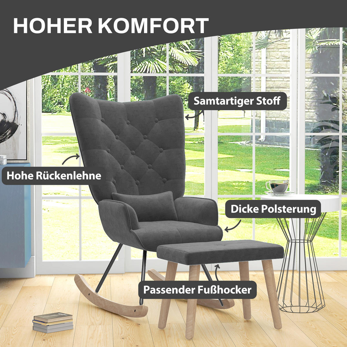 SCHAUKELSESSEL mit Hocker - Dunkelgrau, Kunststoff (96/101/66cm) - HOMCOM