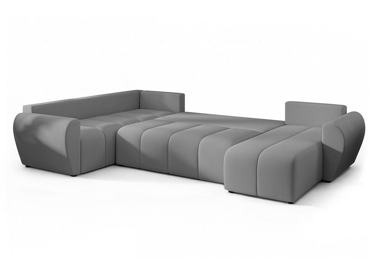 WOHNLANDSCHAFT Malatya U Form MAX Hellgrau 311/145/80 cm mit Schlaffunktion - Hellgrau/Schwarz, Kunststoff/Textil (303/80/208cm) - AX Living