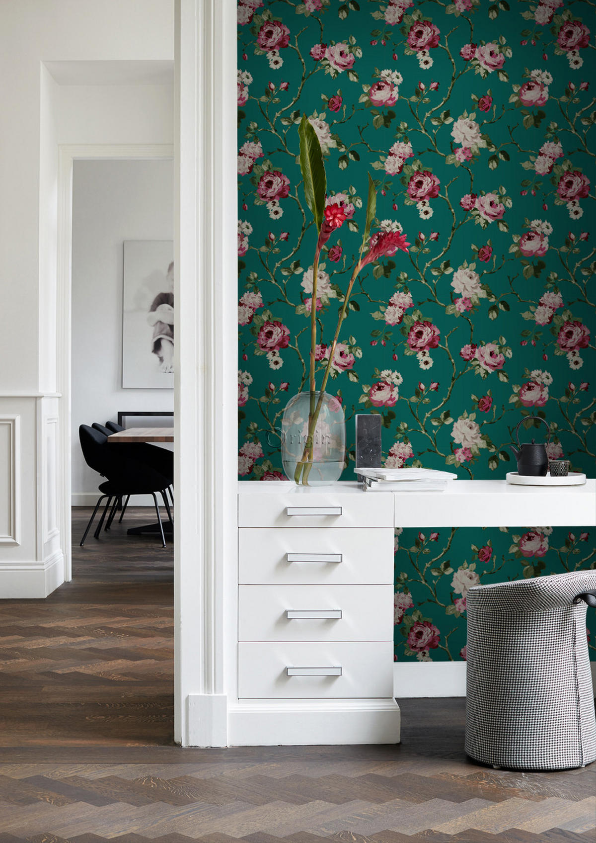 TAPETE Blumen 53 cm x 10.05 m - Grün, Papier (53/1000cm) - Origin Wallcoverings