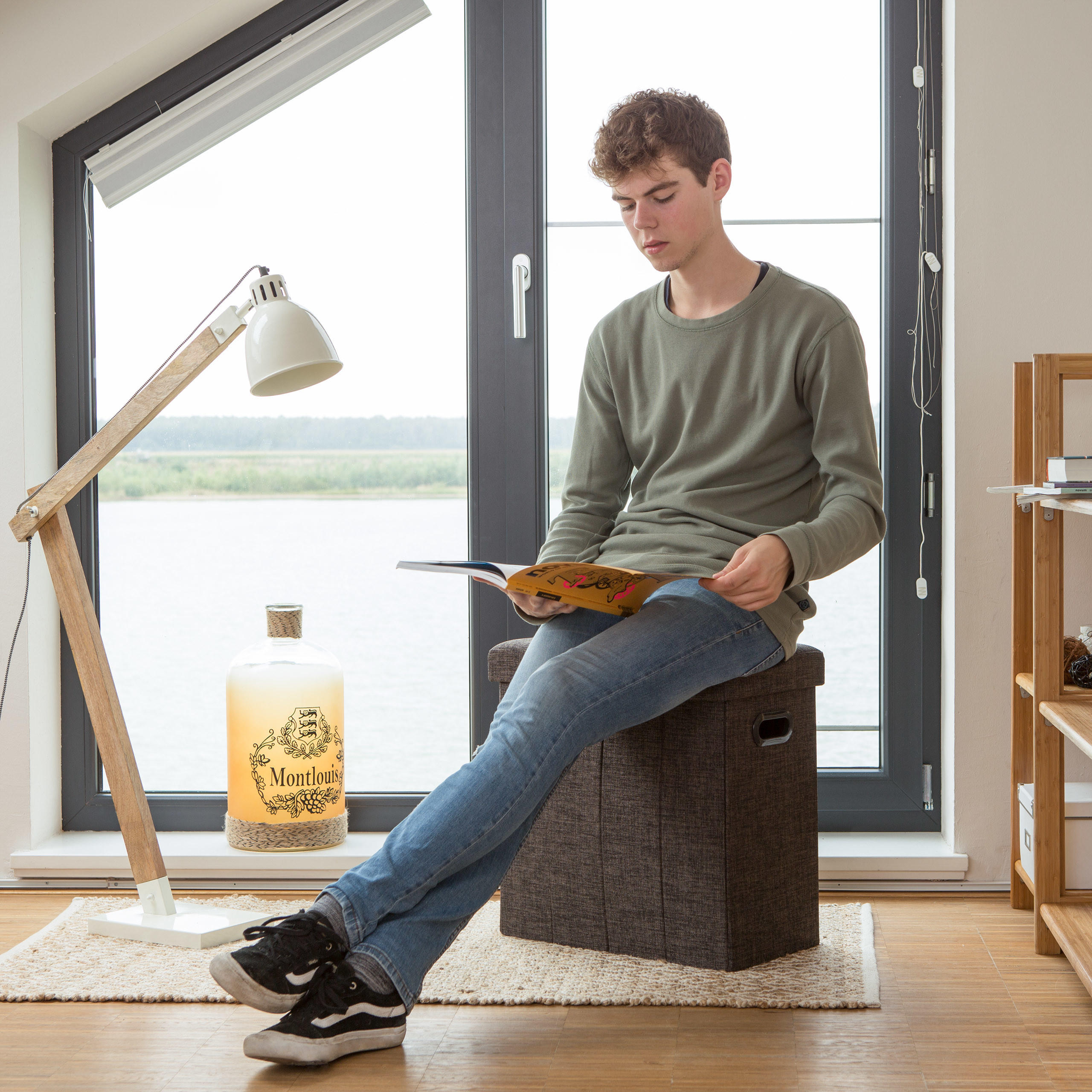 SITZHOCKER - Braun, Holzwerkstoff/Textil (46/25.5/49.5cm) - Relaxdays