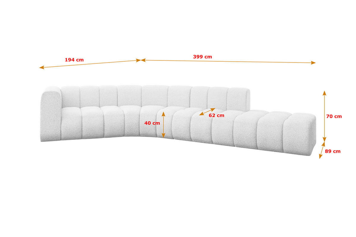 ECKSOFA modulares Sofa Tilmo-L1 - 399x194x70 cm Weiß - Weiß, Holzwerkstoff/Textil (399/194cm) - ALTDECOR