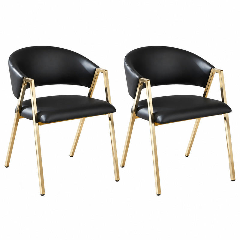 ESSZIMMERSTUHL 2er-Set mit Rückenlehne PU-Leder Schwarz Gold - Schwarz, Metall (56/77/59cm) - Meubliv