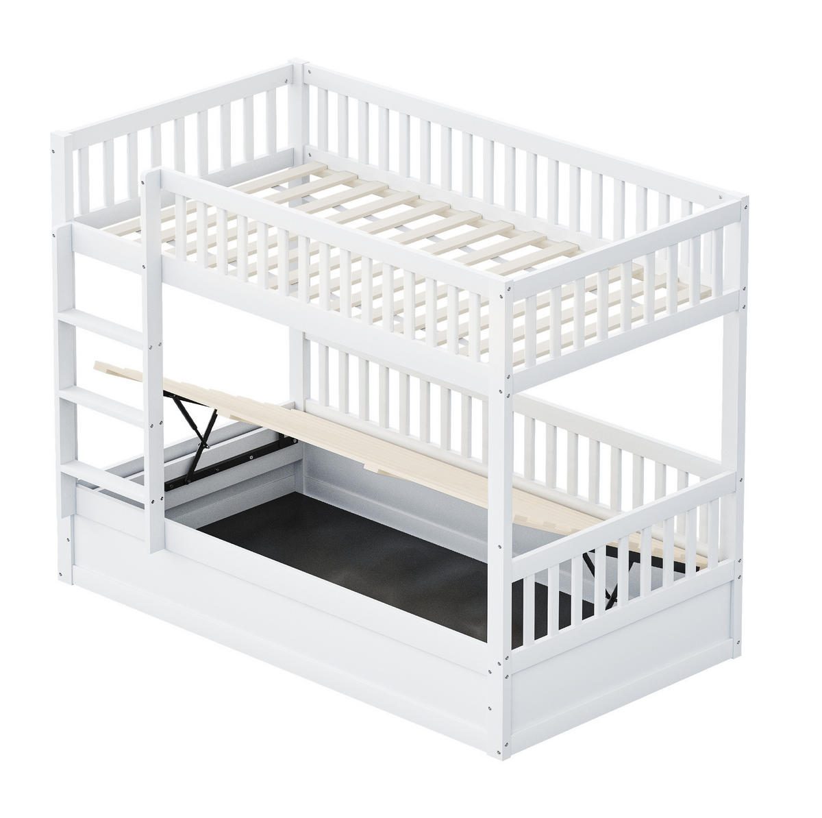 POSCHODOVÁ posteľ 90/200 cm biela z masívneho dreva s hydraulickým úložným priestorom - biela, drevo (90/200cm) - OKWISH