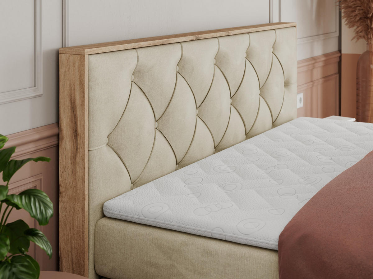BOXSPRINGBETT VENETO KING 180/200 Beige Velvet - H3 - Beige, Holz/Textil (180/200cm) - MKS